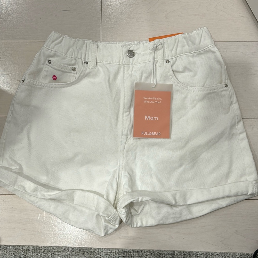 Pull and Bear white denim mom shorts